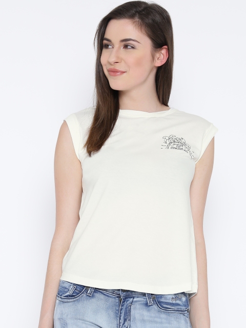 

Pepe Jeans Women Off-White Solid Round Neck T-shirt