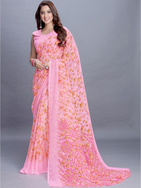 

PERFECTBLUE Pink & Orange Floral Saree