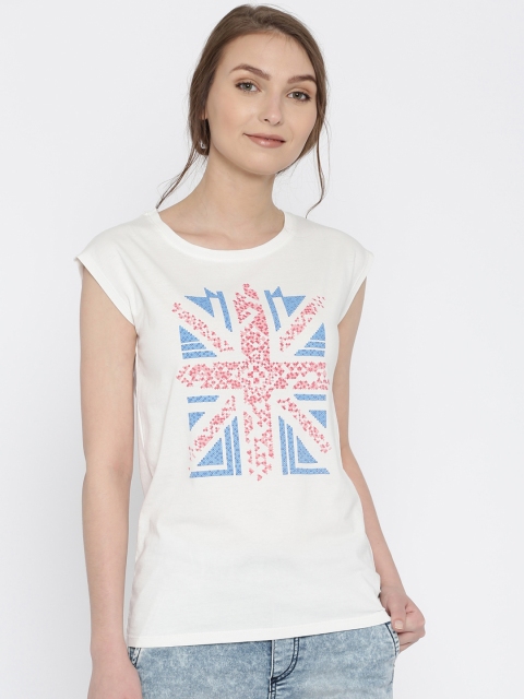 

Pepe Jeans Women Off-White Printed Round Neck T-shirt