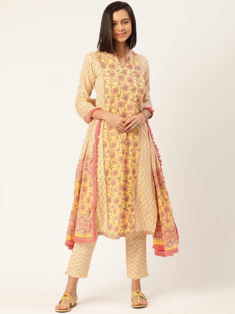 

MAAND Women Yellow Panelled Gotta Patti Kurta with Trousers & With Dupatta