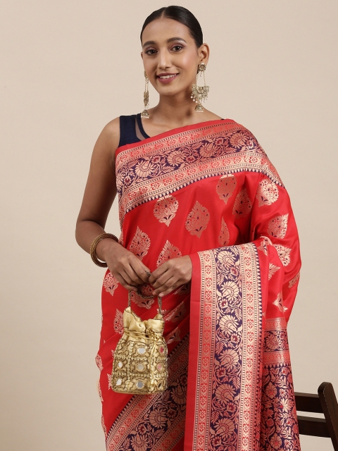 

Mitera Red & Gold Woven Design Zari Silk Blend Celebrity Banarasi Saree