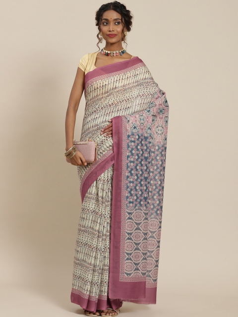 

LABEL AARNA Off White & Pink Ethnic Motifs Cotton-Silk Saree