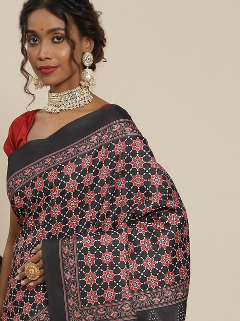 

LABEL AARNA Red & Black Ethnic Motifs Silk Blend Saree