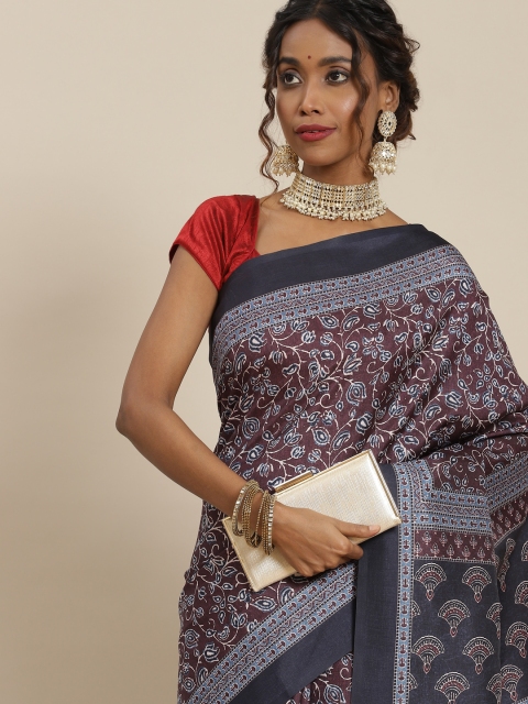 

LABEL AARNA Brown & Blue Ethnic Motifs Silk Blend Saree