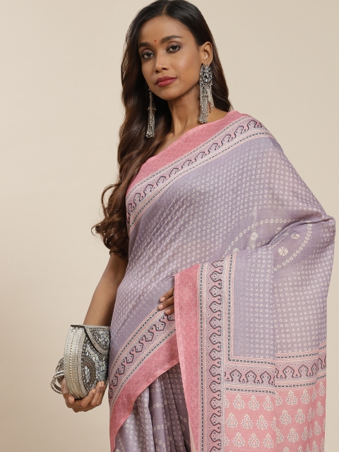 

LABEL AARNA Purple & Pink Bandhani Cotton Blend Saree