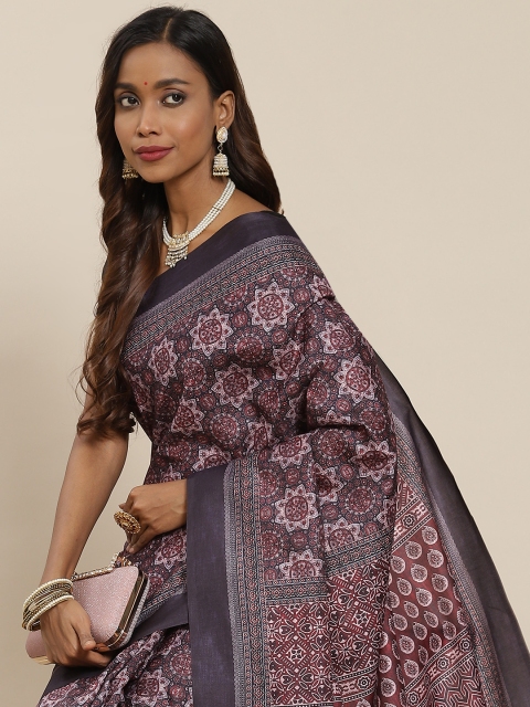 

LABEL AARNA Magenta Ethnic Motifs Silk Blend Saree