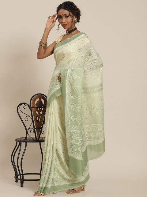

LABEL AARNA Green Printed Silk Blend Saree