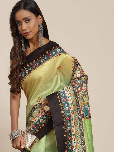 

LABEL AARNA Green Ethnic Motifs Silk Blend Saree
