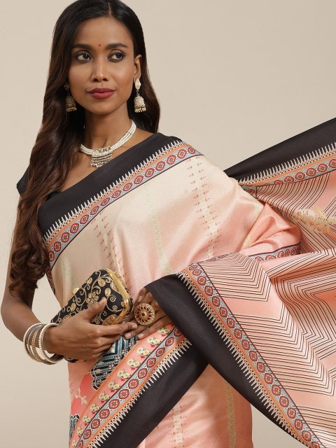 

LABEL AARNA Pink & Black Ethnic Motifs Silk Blend Saree