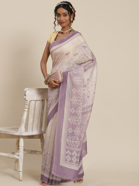 

LABEL AARNA Lavender Bandhani Cotton Blend Saree