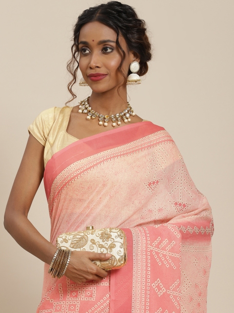 

LABEL AARNA Peach-Coloured Ethnic Motifs Silk Blend Saree