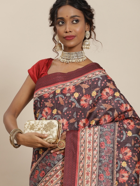 

LABEL AARNA Maroon Ethnic Motifs Silk Blend Saree