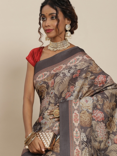 

LABEL AARNA Grey Floral Silk Blend Saree