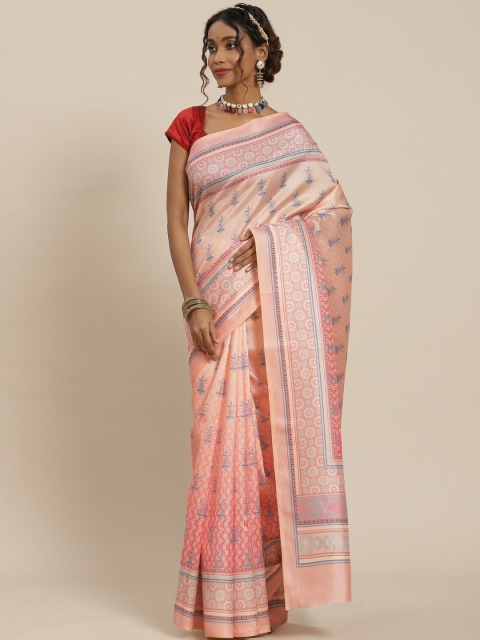 

LABEL AARNA Peach-Coloured Ethnic Motifs Silk Blend Saree