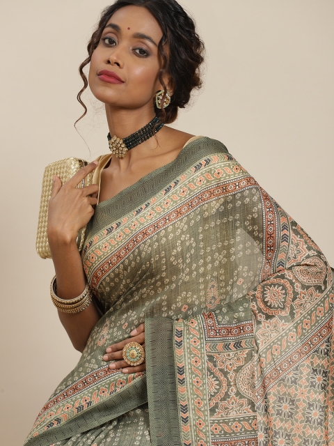 

LABEL AARNA Green & Beige Bandhani Silk Blend Saree