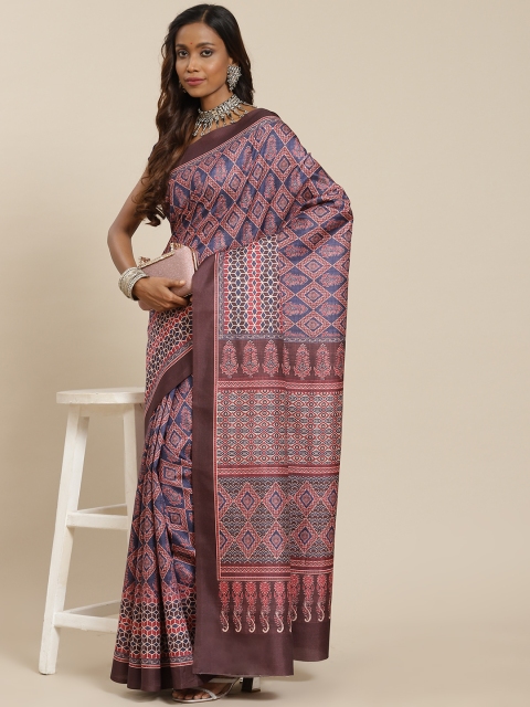 

LABEL AARNA Cream-Coloured & Blue Ethnic Motifs Silk Blend Saree