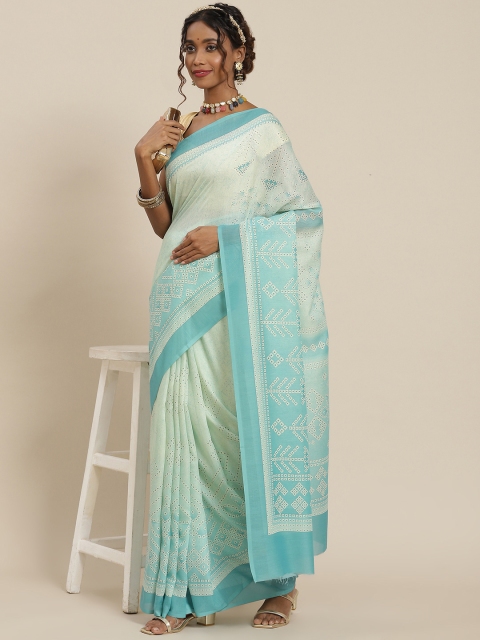 

LABEL AARNA Sea Green & Beige Bandhani Silk Blend Saree