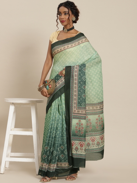 

LABEL AARNA Sea Green & Blue Ombre Silk Blend Saree