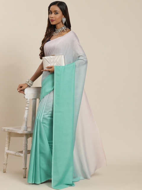 

LABEL AARNA Turquoise Blue & Mauve Ombre Silk Blend Saree