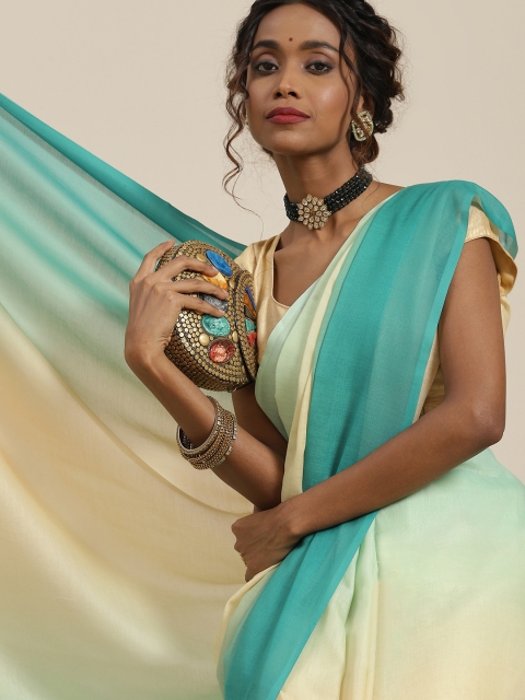 

LABEL AARNA Sea Green & Yellow Ombre Silk Blend Saree