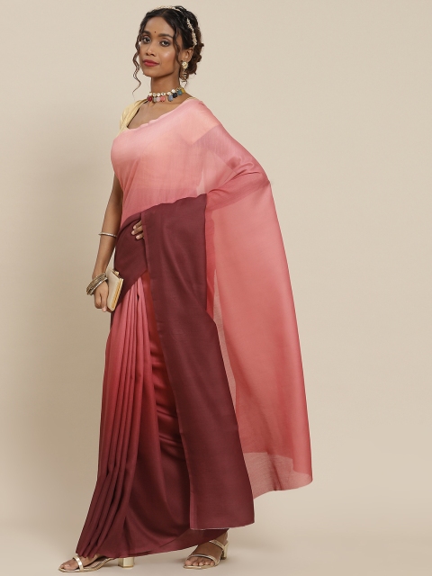 

LABEL AARNA Peach-Coloured & Pink Ombre Silk Blend Saree