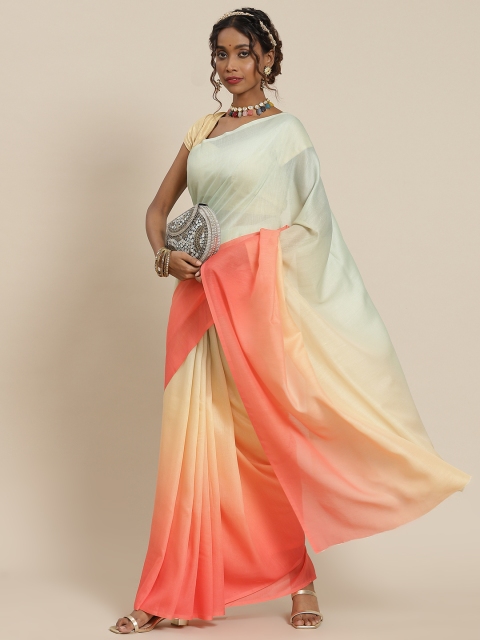 

LABEL AARNA Green & Orange Ombre Silk Blend Saree