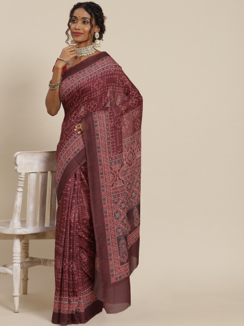 

LABEL AARNA Brown Ethnic Motifs Silk Blend Saree