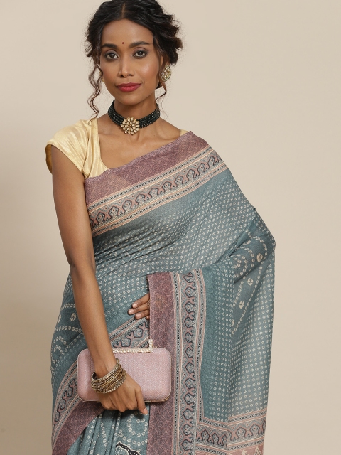 

LABEL AARNA Sea Green & Brown Bandhani Silk Blend Saree