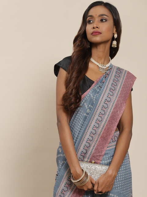 

LABEL AARNA Blue & Rust Red Bandhani Silk Blend Saree
