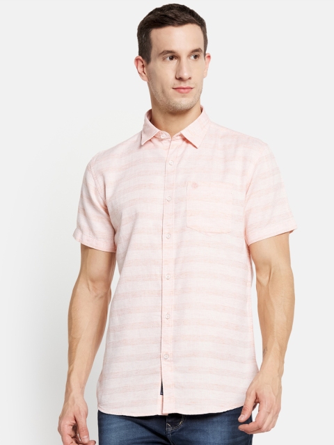 

METTLE Men Pink Horizontal Striped Casual Shirt