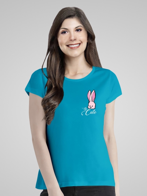 

Pootlu Women Turquoise Blue Printed Extended Sleeves T-shirt