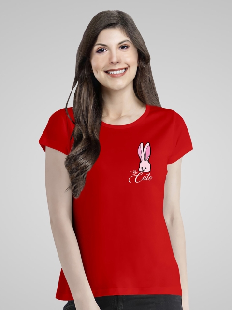 

Pootlu Women Red Printed Extended Sleeves T-shirt