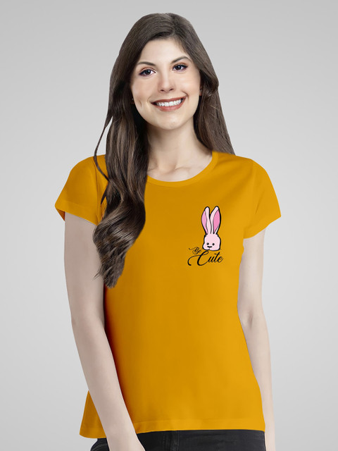 

Pootlu Women Yellow Printed Extended Sleeves T-shirt