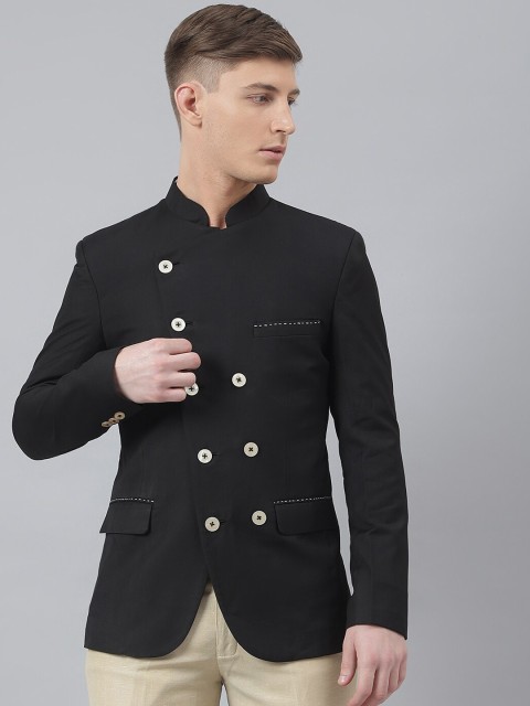 

MR BUTTON Men Black Solid Slim-Fit Single Breasted Blazer