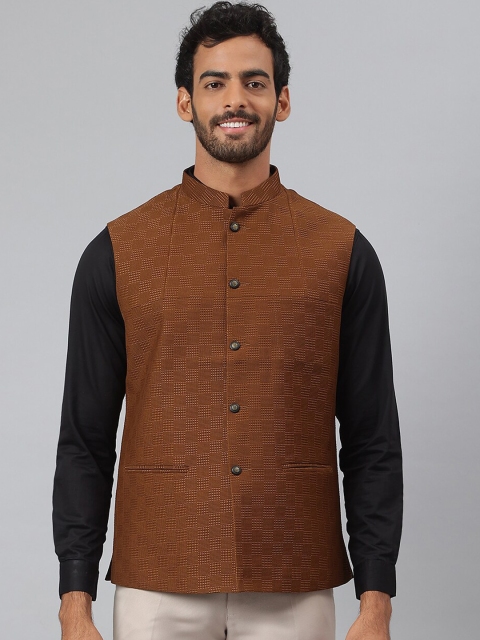 

MR BUTTON Men Brown Woven Design Nehru Jackets