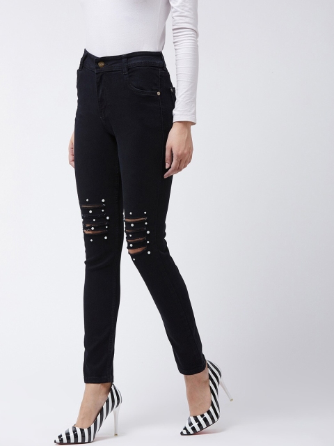 

DOLCE CRUDO Women Black Slim Fit Slash Knee Stretchable Jeans