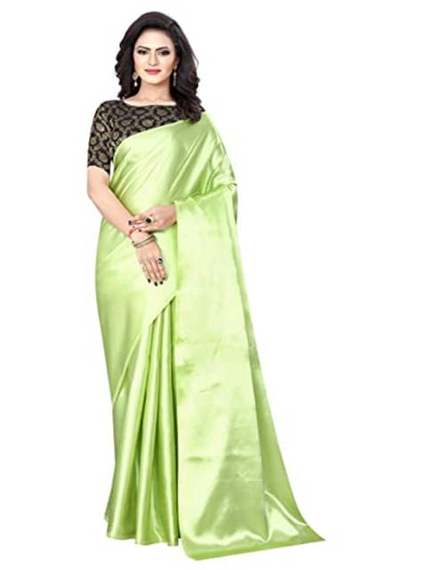 

PERFECTBLUE Lime Green Satin Saree