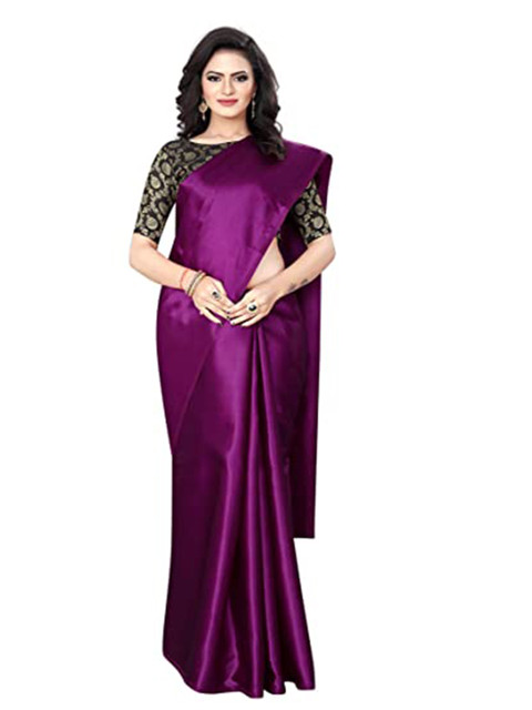 

PERFECTBLUE Purple Satin Saree