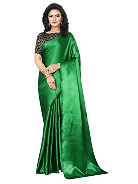 

PERFECTBLUE Green Satin Saree