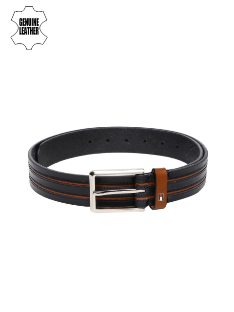 

Tommy Hilfiger Men Navy & Tan Brown Striped Genuine Leather Belt, Navy blue