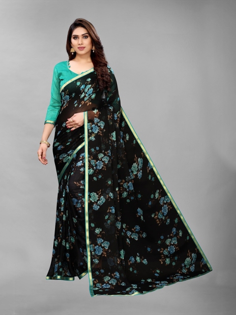

PERFECTBLUE Black & Blue Floral Zari Saree