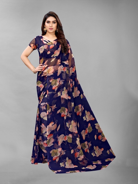 

PERFECTBLUE Blue & Green Floral Saree
