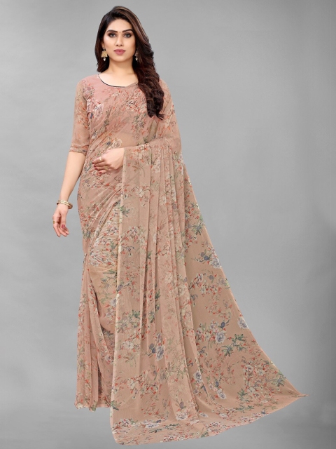 

PERFECTBLUE Peach-Coloured Floral Saree