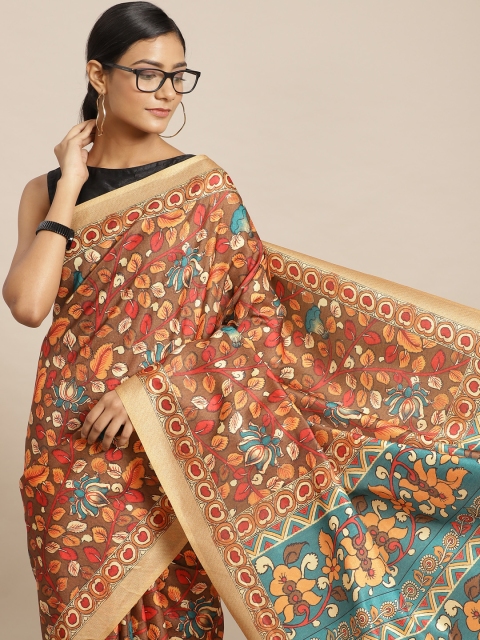 

LABEL AARNA Orange & Red Ethnic Motifs Polyester Saree