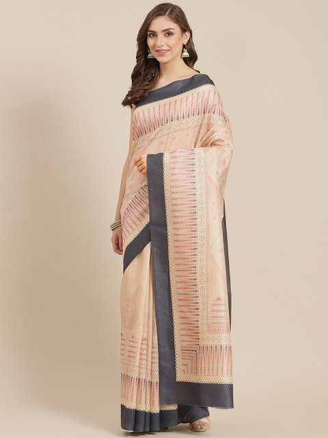 

LABEL AARNA Yellow & Grey Ethnic Motifs Fusion Bandhani Saree