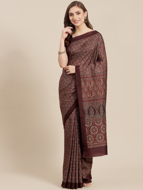 

LABEL AARNA Maroon & Beige Ajrak Print Polyester Saree