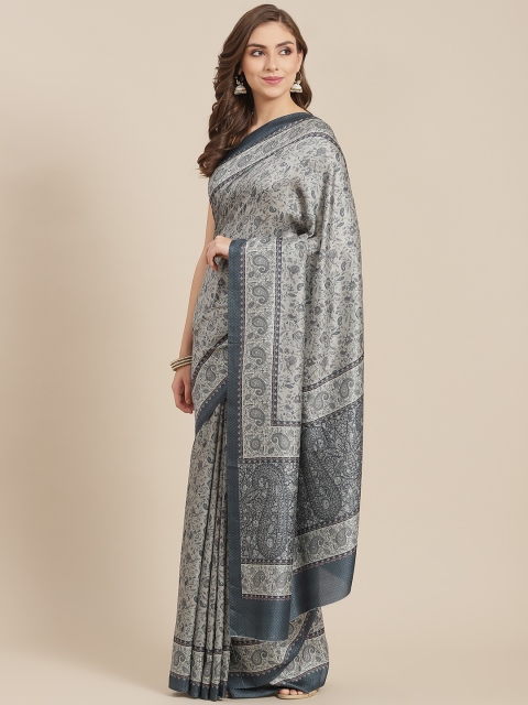 

LABEL AARNA Mint Green & Grey Ethnic Motifs Polyester Pashmina Saree