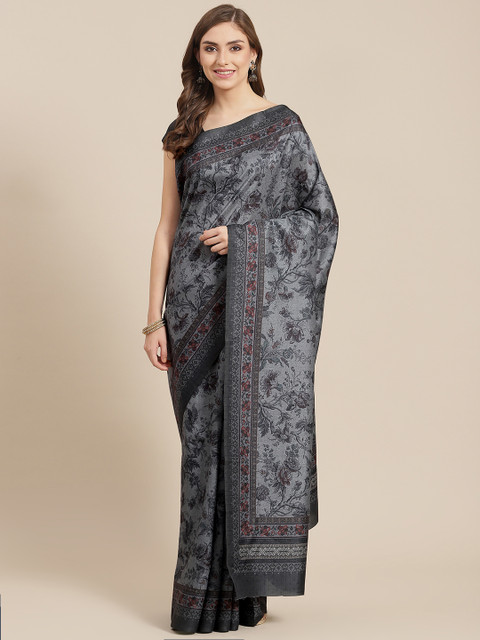 

LABEL AARNA Charcoal Grey Ethnic Motifs Poly Silk Saree