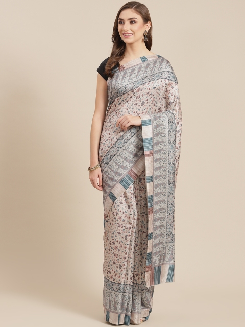 

LABEL AARNA Cream-Coloured & Mint Green Ethnic Motifs Polyester Pashmina Saree