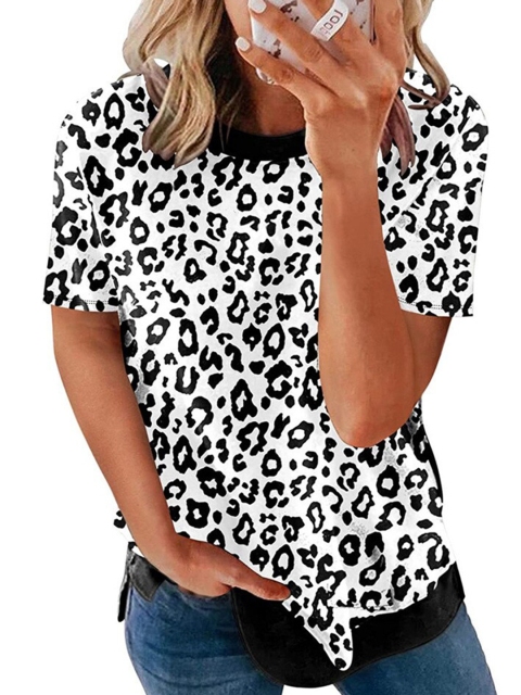 

La Aimee Women White & Black Printed T-shirt